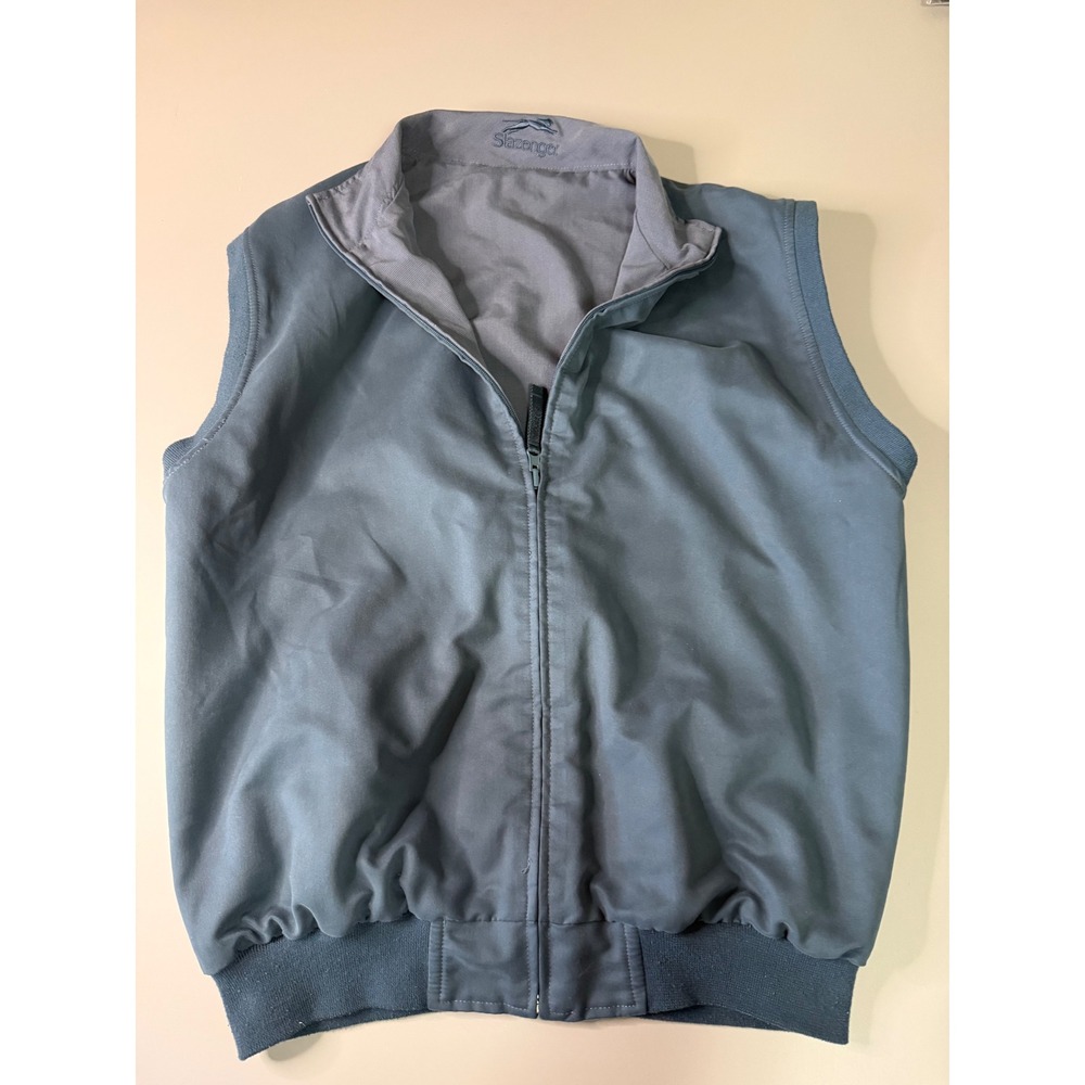 Slazenger Mens Golf Vest vintage Gray Full Zip Mock Neck Sleeveless Jacket
